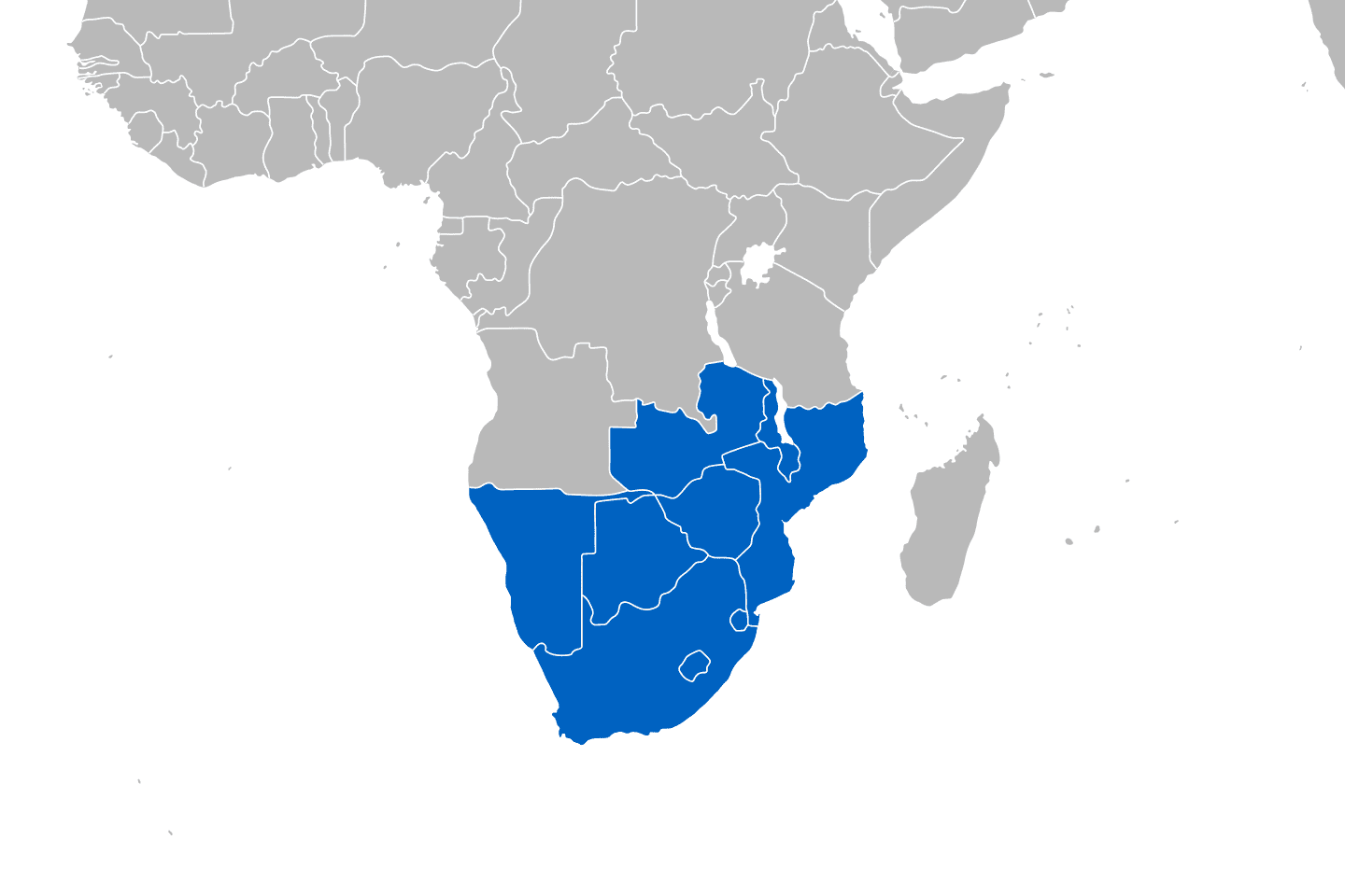 mapa przedstawiająca region Afryka Południowa