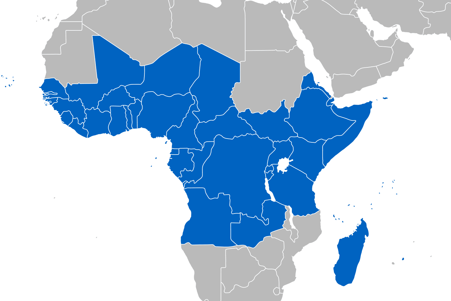 mapa przedstawiająca region Afryka Środkowa