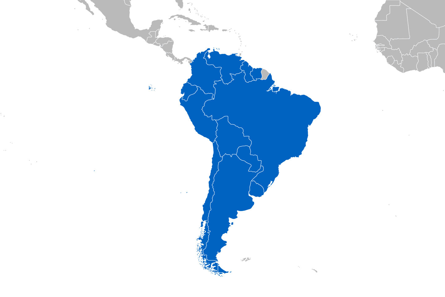 mapa przedstawiająca region Ameryka Południowa
