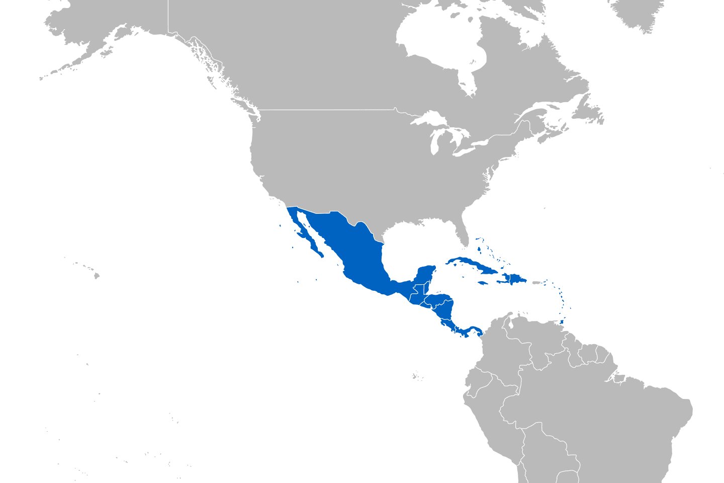 mapa przedstawiająca region Ameryka Środkowa i Karaiby