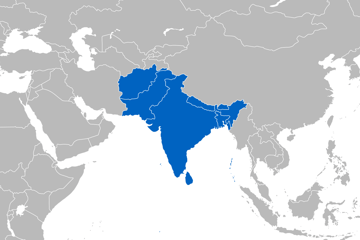 mapa przedstawiająca region Azja Południowa