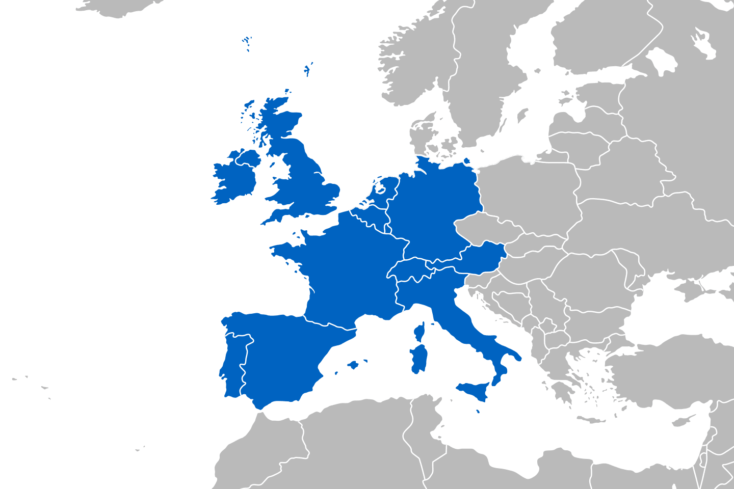 mapa przedstawiająca region Europa Zachodnia