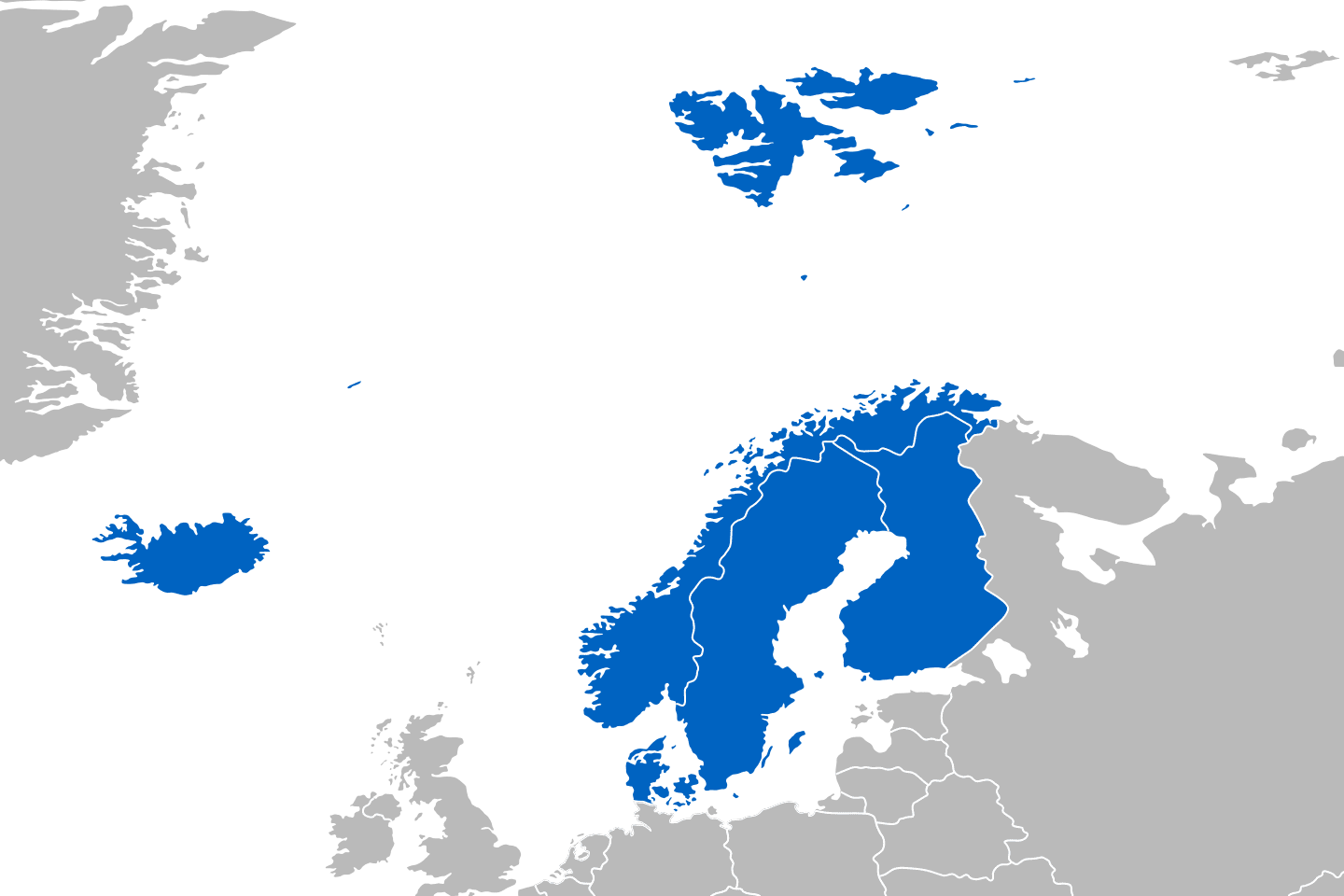 mapa przedstawiająca region Kraje Nordyckie