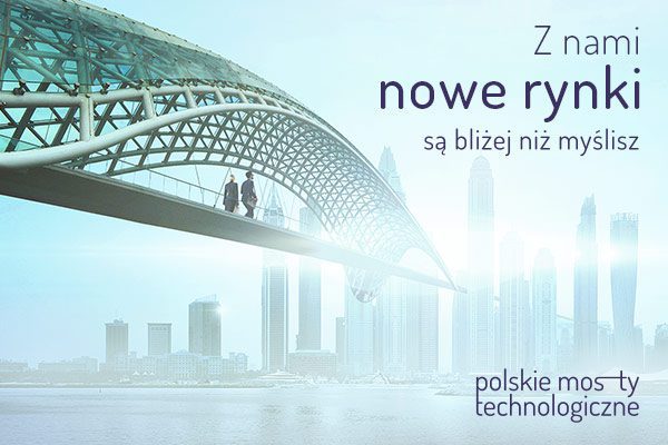 Polskie Mosty Technologiczne grafika promująca projekt. Przedstawia most i idących po nim ludzi.