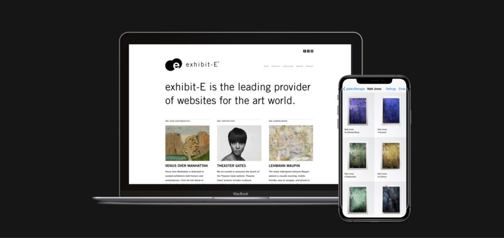 Exhibit-E provides a system to an art world, where individual art galleries are able to create their own websites.
