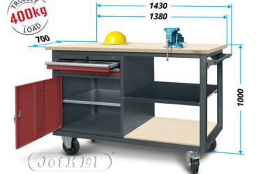 Workshop and tool trolley. Large workshop trolley. It can be used as a mobile workstation - a workbench on wheels.