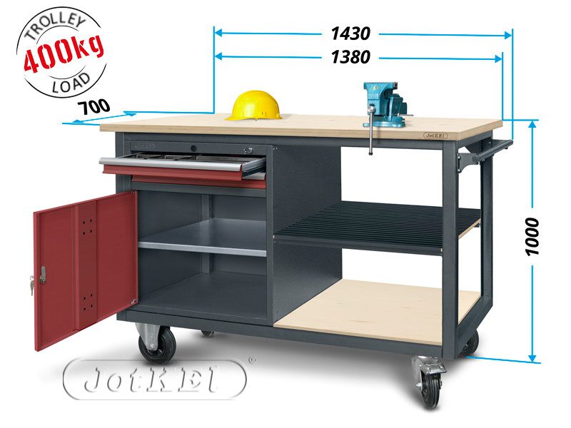 Workshop and tool trolley. Large workshop trolley. It can be used as a mobile workstation - a workbench on wheels.