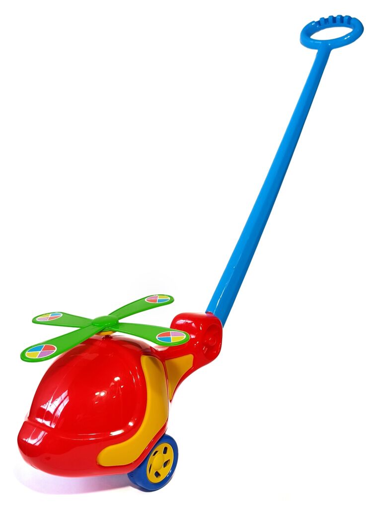 helicopter with a handle for pushing a toy