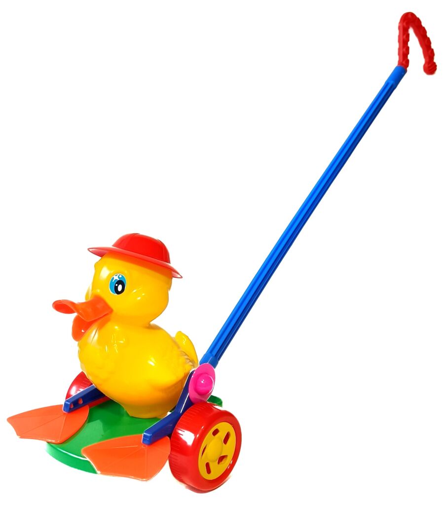 a duck with a handle to push the toy