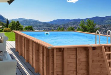 The rectangular swimming pool with 45mm solid wood walls available in different sizes.