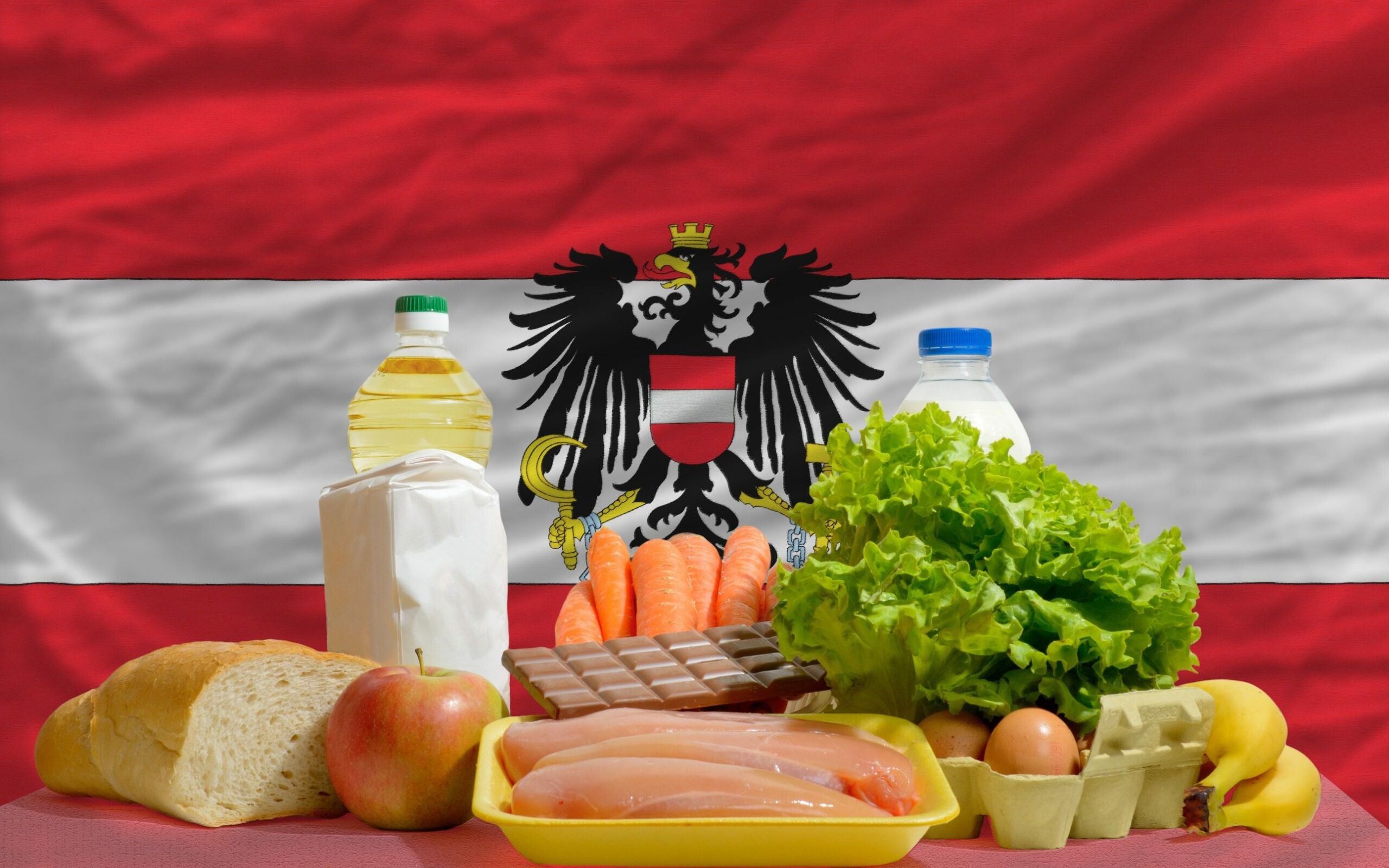 Produkty spożywcze na tle flagi Austrii