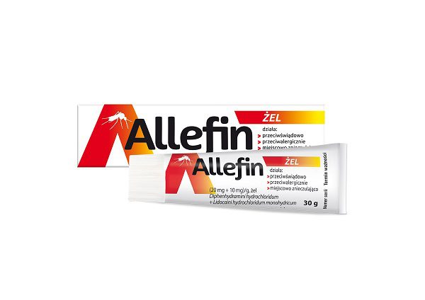 Allefin, gel 30g
1 g contains 20 mg of Diphenhydramine hydrochloride and 10 mg of Lidocaine hydrochloride monohydrate