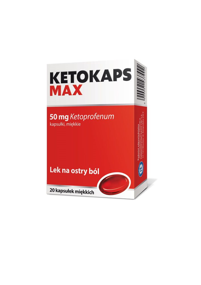 Ketokaps Max, 20 softgels
1 capsule contains 50 mg of Ketoprofen