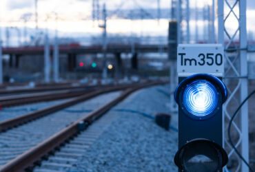 A sign for marking railway infrastructure.