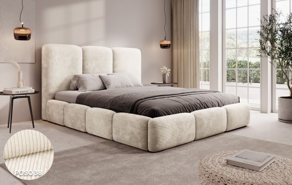 BUBBLE MyBed classic double upholstered bed with a bedding container.