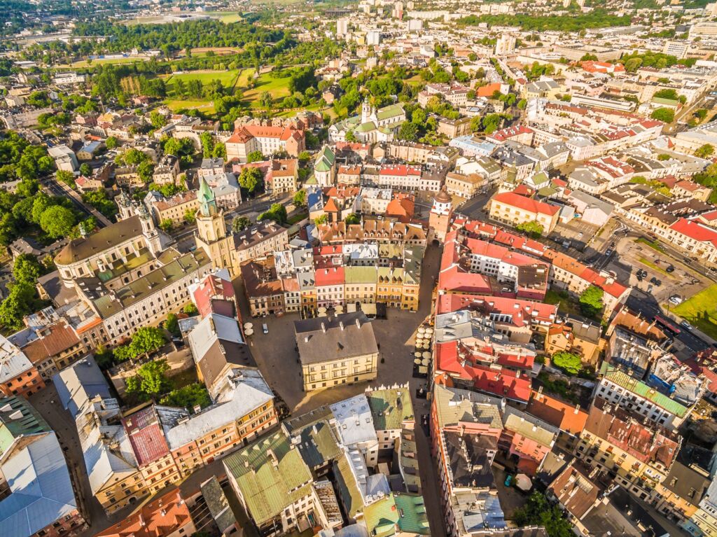 widok z lotu ptaka na Lublin