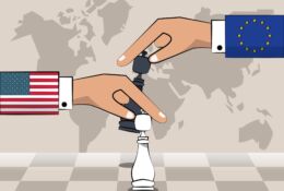 szachownica z flaga UE i USA