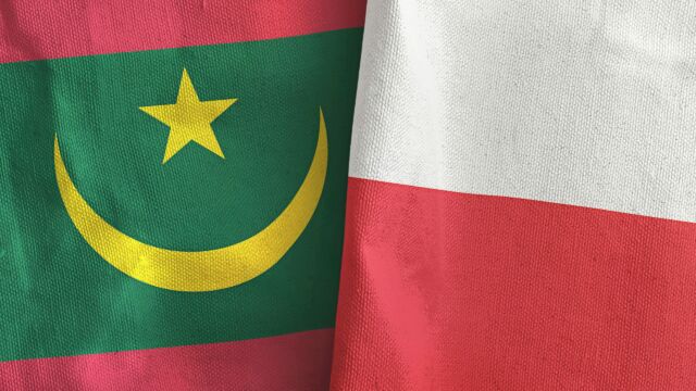 Poland and Mauritania two folded flags together