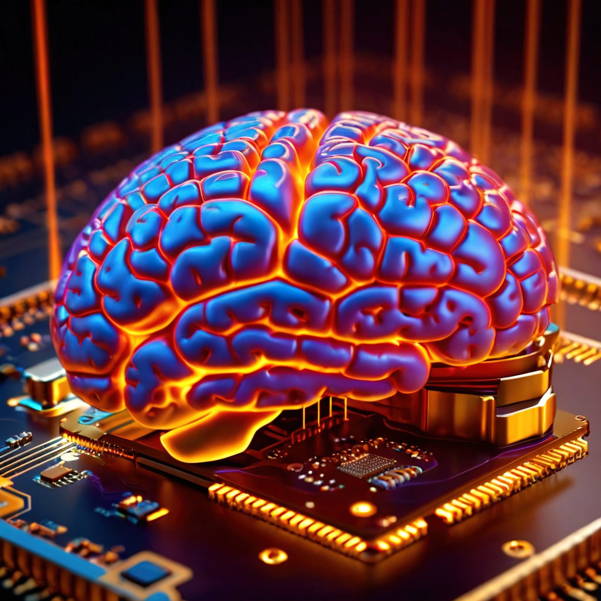 Mózg na mikrochipie obrazujący sztuczną inteligencję