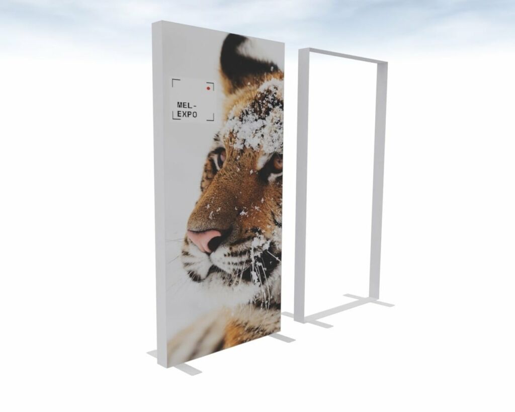 Free-standing aluminum advertising frame  2 x 1 m with a print.