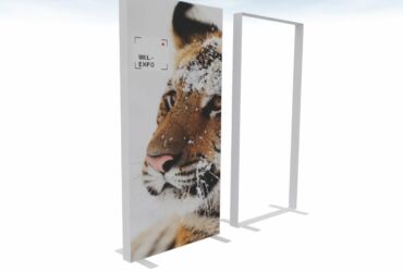 Free-standing aluminum advertising frame  2 x 1 m with a print.