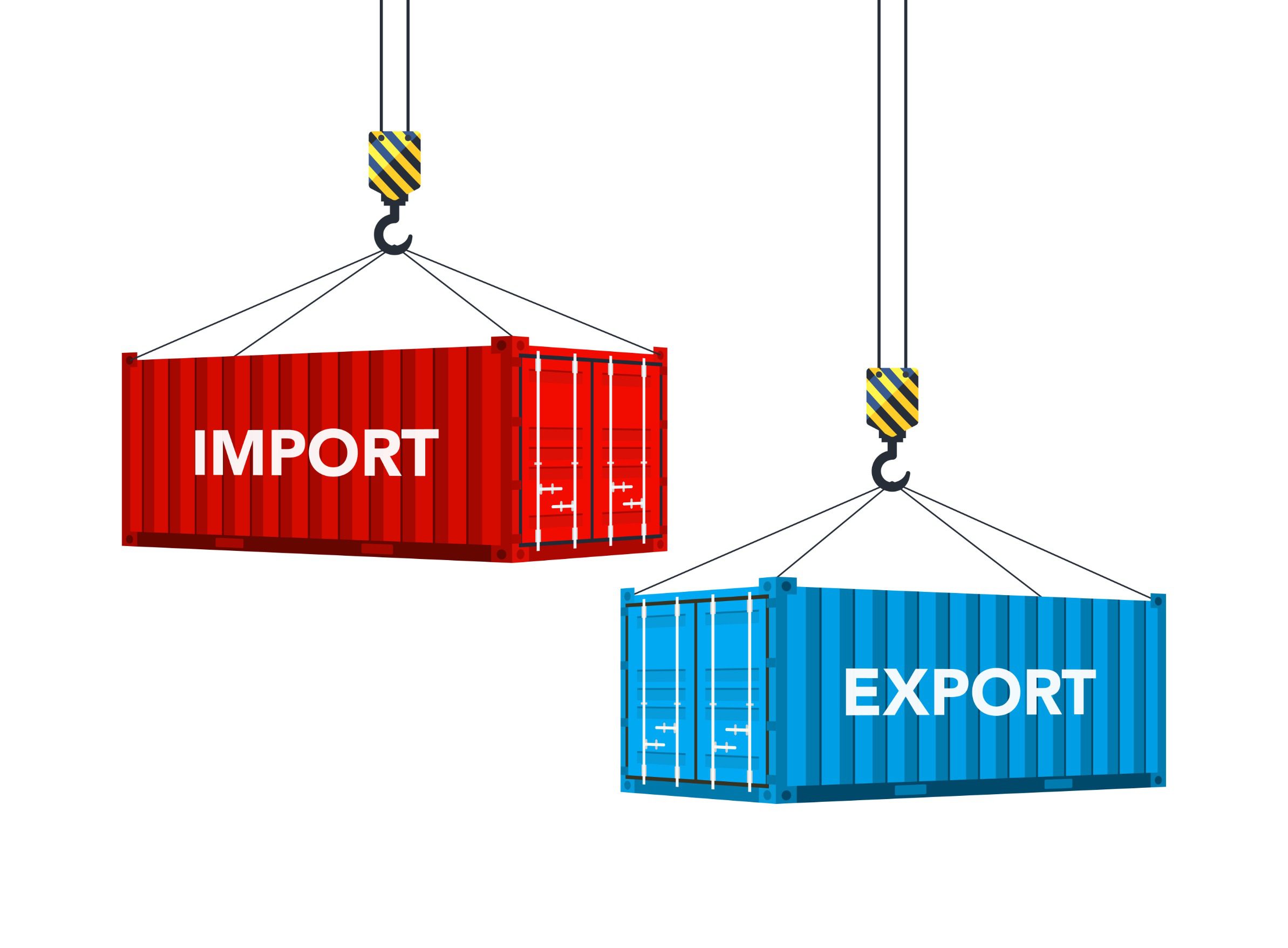 dwa kontenery z napisami eksport i import