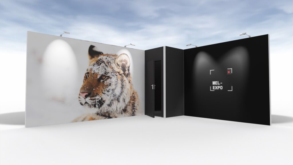 Modular exhibition stand 4 x 5 m with storage.