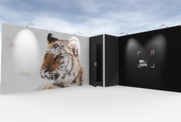 Modular exhibition stand 4 x 5 m with storage.