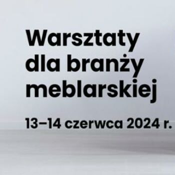 Grafika promująca warsztaty dla branży meblarskiej p granatowa sofa i podnóżek