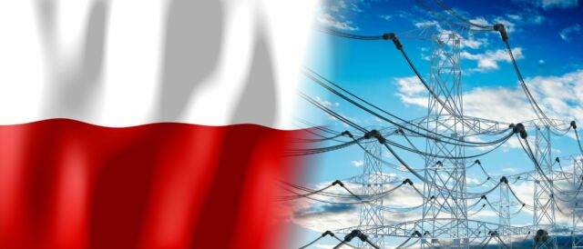 Poland - country flag and electricity pylons - 3D illustration