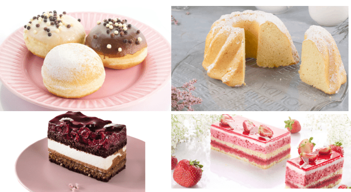 Confectionery mixes for baking cakes.