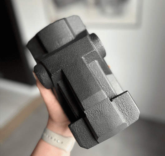 Sand casting with powder coating.