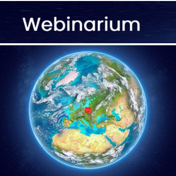 kula ziemska z odznaczona Polską i napis webinarium