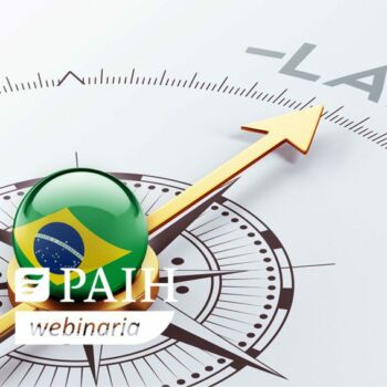 Brazylia na kuli ziemskiej i napis webinarium PAIH