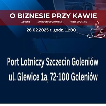 nazwa i miejsce wydarzenia z grafiką filiżanki kawy