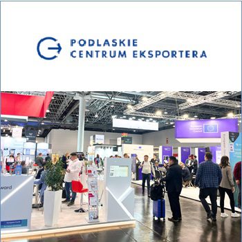 zdjęcie targów i napis Podlaskie Centrum Eksportera