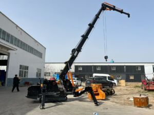 Compact crawler crane with telescopic boom for heavy-duty lifting in tight spaces. Ideal for construction sites.