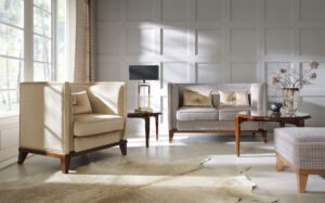 Sofa, armchair, tables/benches