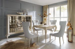 Tabel KLO, chair Queen, chest of drawers with doors