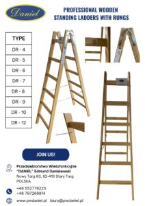 Professional standing wooden ladders with rungs