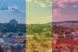 Flaga Rumunii na tle krajobrazu