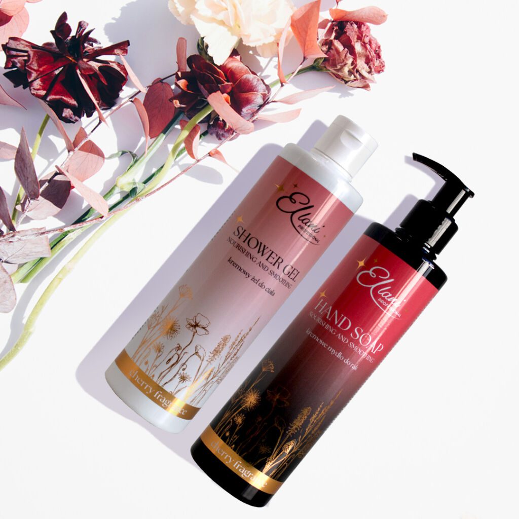 Gentle cherry-scented hand soap and shower gel from Ellani – a delicate fragrance and daily care in one.