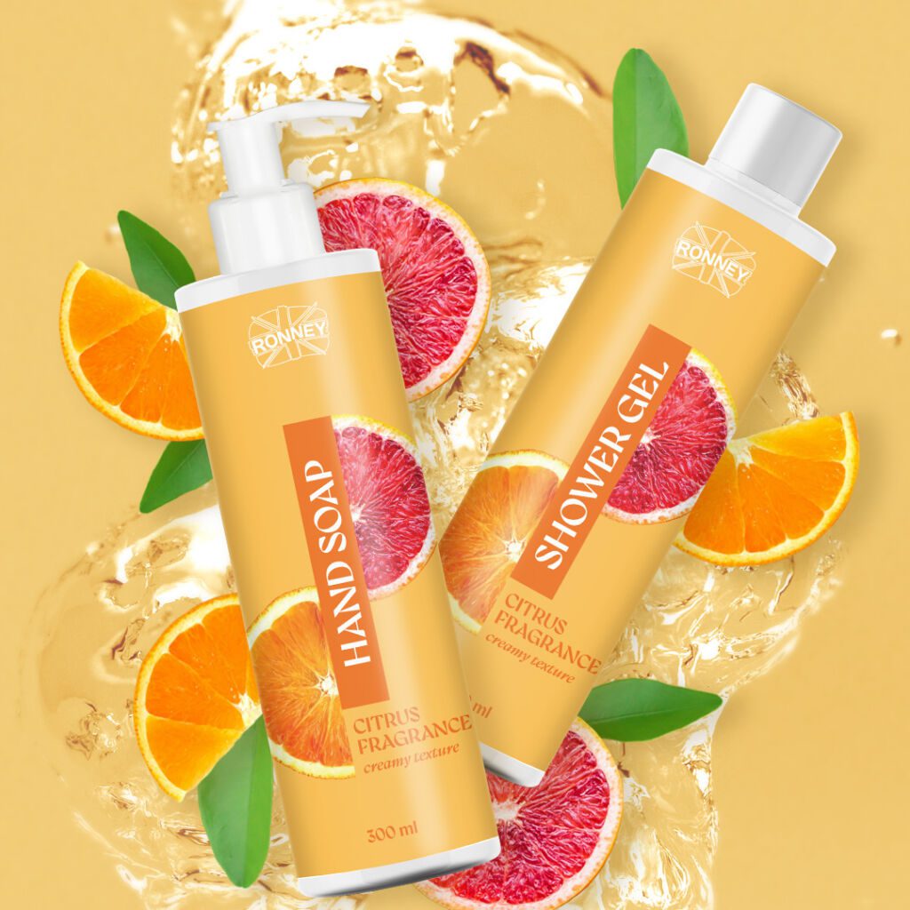 Fruity care with Ronney – citrus, raspberry, grape & mango-scented shower gels and hand soaps for daily refreshment.