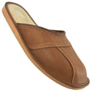 leather man's slippers, brown