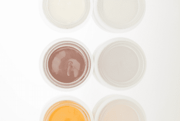 Products inside a glass frosted aesthetic jars