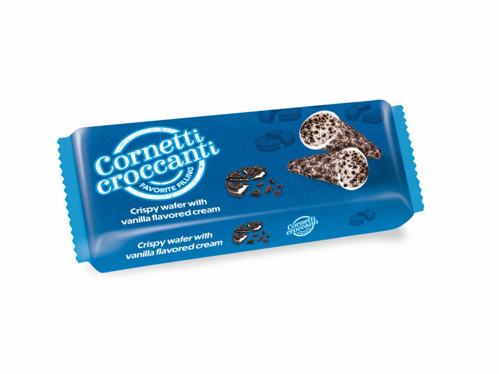 Retail packaging of Cornetti Croccanti Cookies&Cream