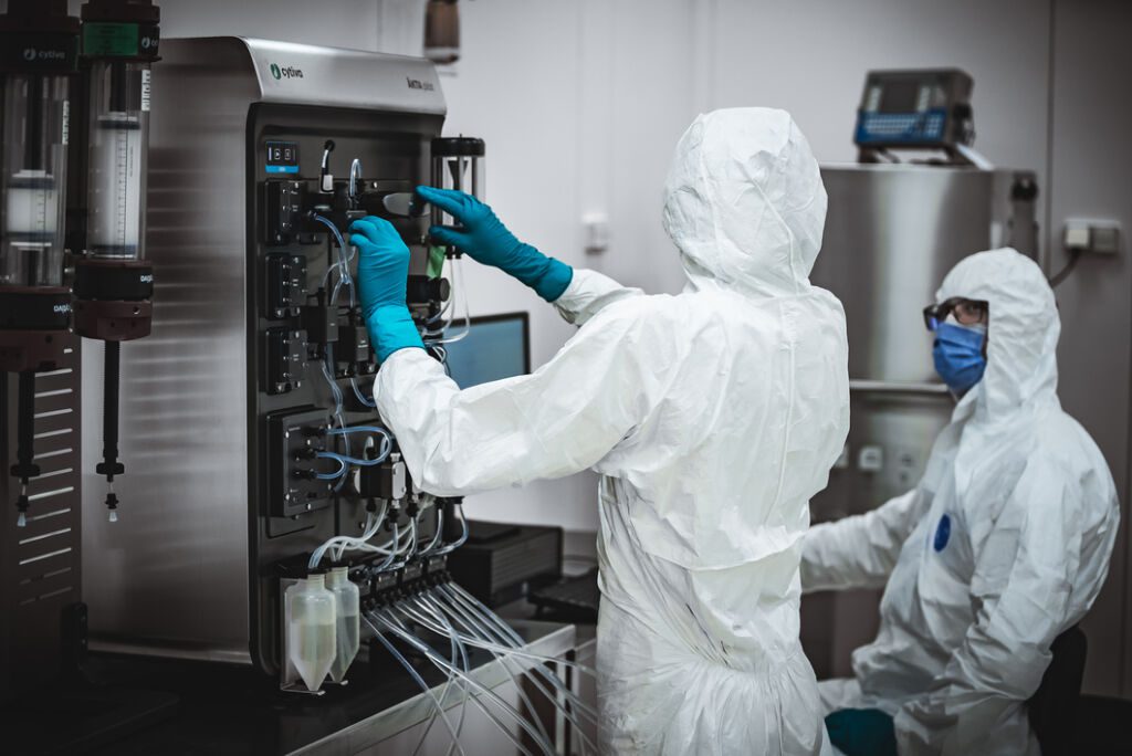 GMP downstream processing with automated chromatography systems for biologics purification at Mabion Manufacturing Zone.