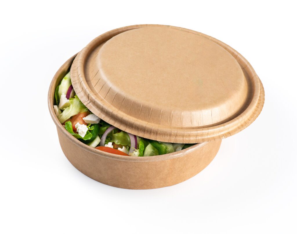 Salad bowls with paper lids