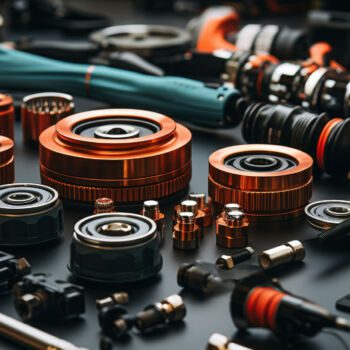 Komponenty samochodowe leżące na stole