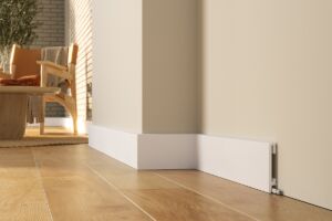 White PF080 Durofit SPC skirting board is most popular solution, perfectly designed to complement any type of flooring